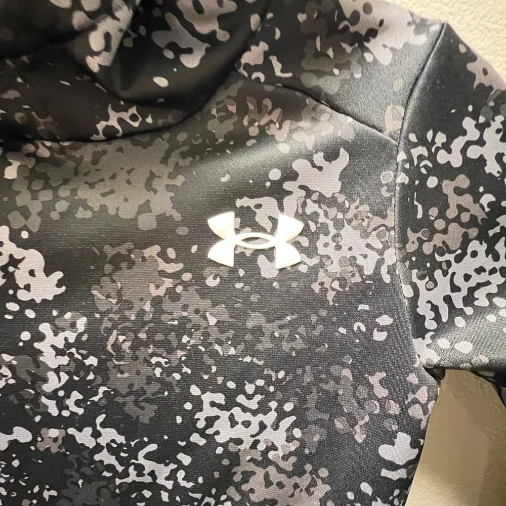 Kids Under Armour Small Grey Hoodie Digital Camo Polyester Pullover Logo